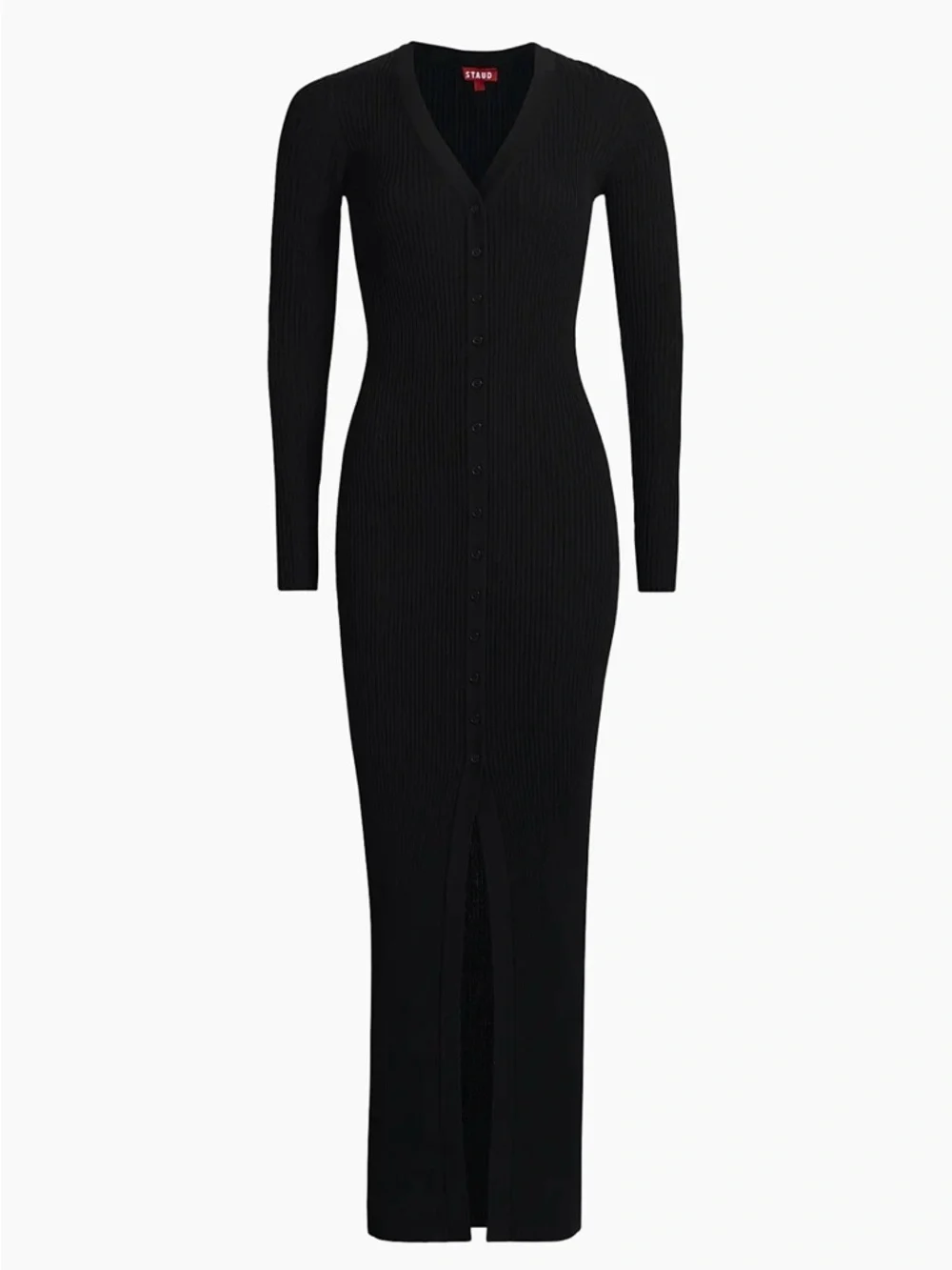 STAUD Shoko Sweater Maxi Dress Black Ribbed Button-Front Size Small Retails $225 - Picture 4 of 13